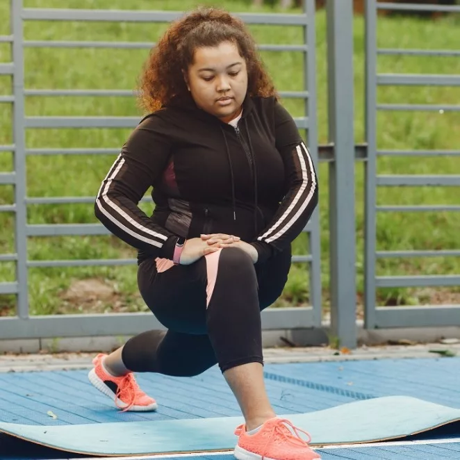 Woman stretching before a run