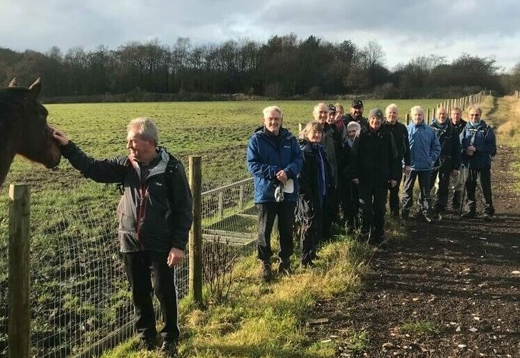 Walking group out for a walk in Lancashire Countryside